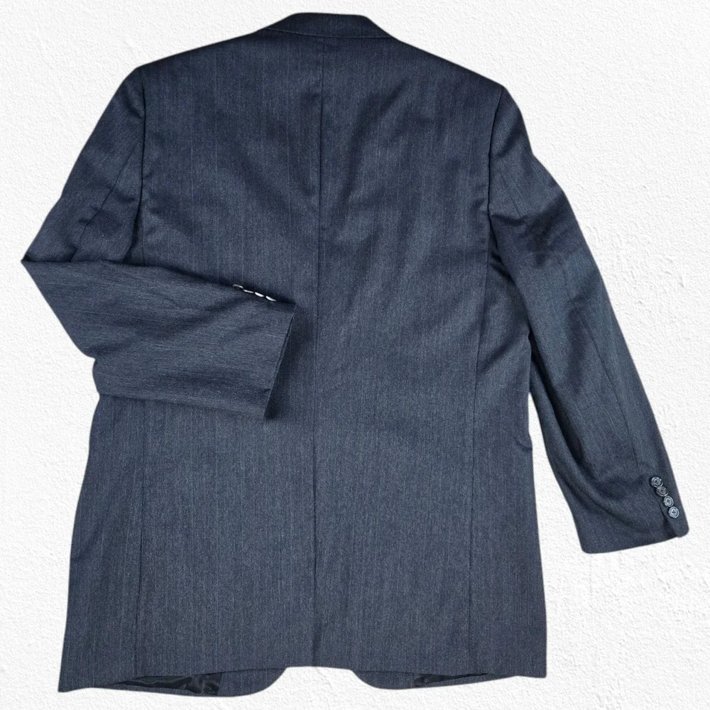 1980s Vintage Burberry Wool Blazer Gray Red Pinstripe USA Union Made Size 44R